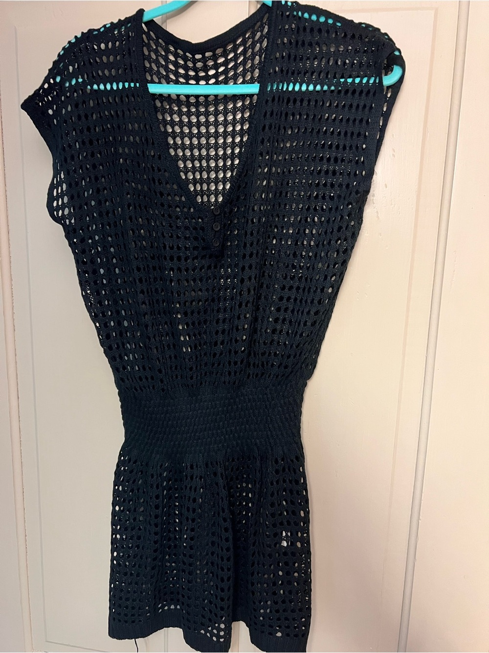 Black Open-Knit Sleeveless Tunic Dress